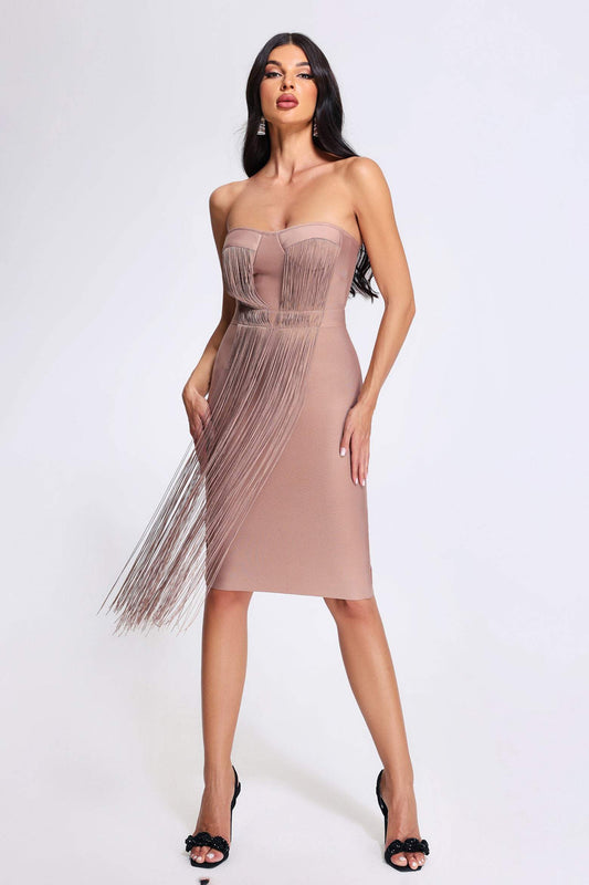 Xiamara - Vestito midi con bande di nappe